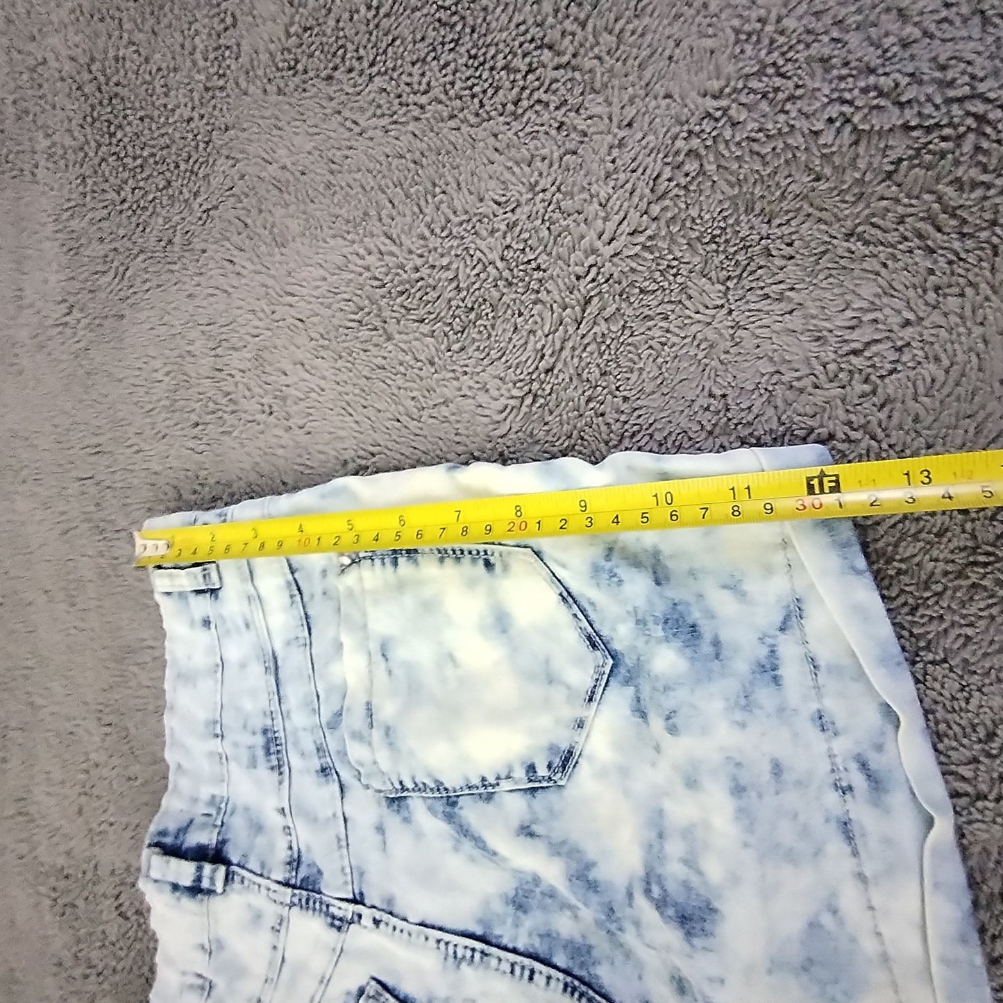 New Look Denim Shorts Girls 13 Acid Wash Button Fly High Rise Blue Stretch
