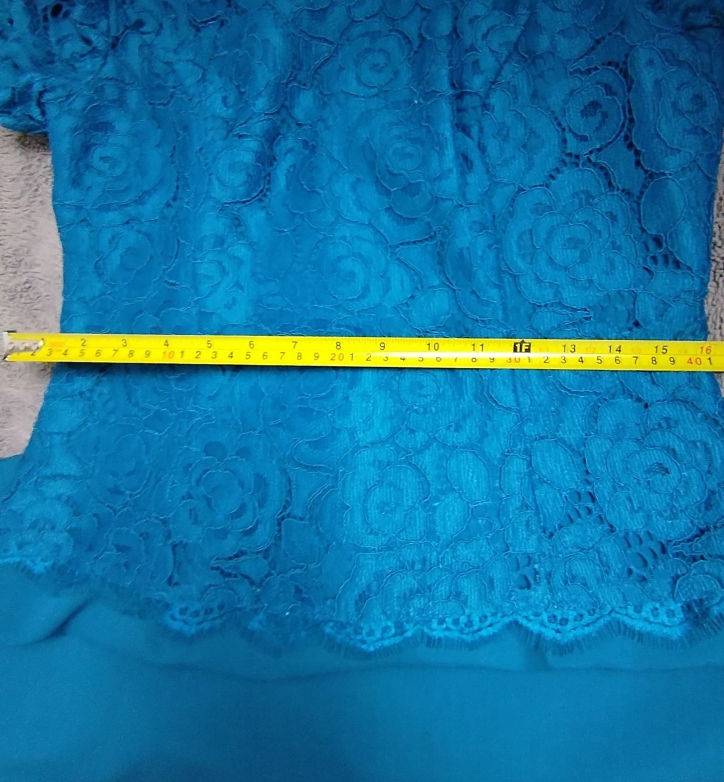 Adrianna Papell Dress Womens UK 12 Teal Lace Overlay V Neck 3/4 Sleeve Formal