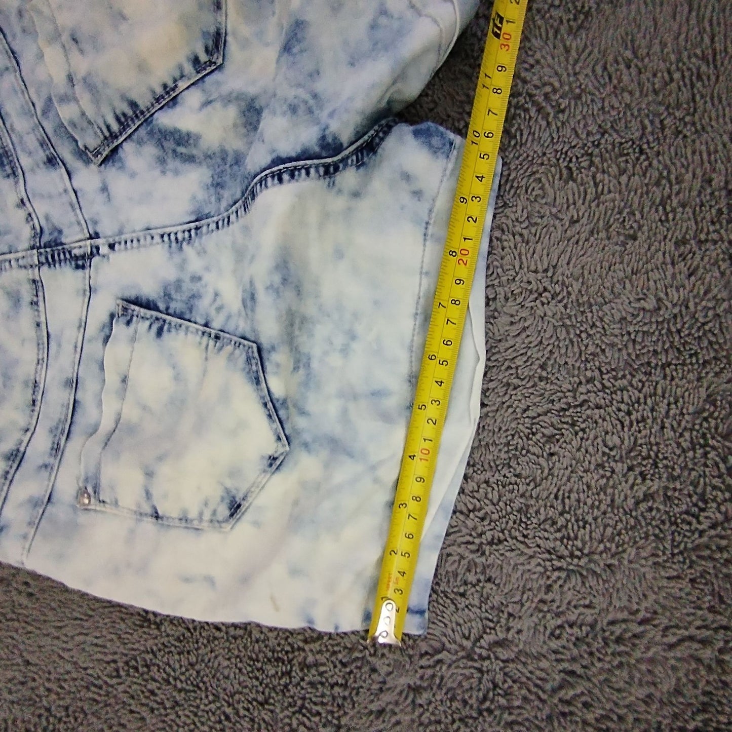 New Look Denim Shorts Girls 13 Acid Wash Button Fly High Rise Blue Stretch
