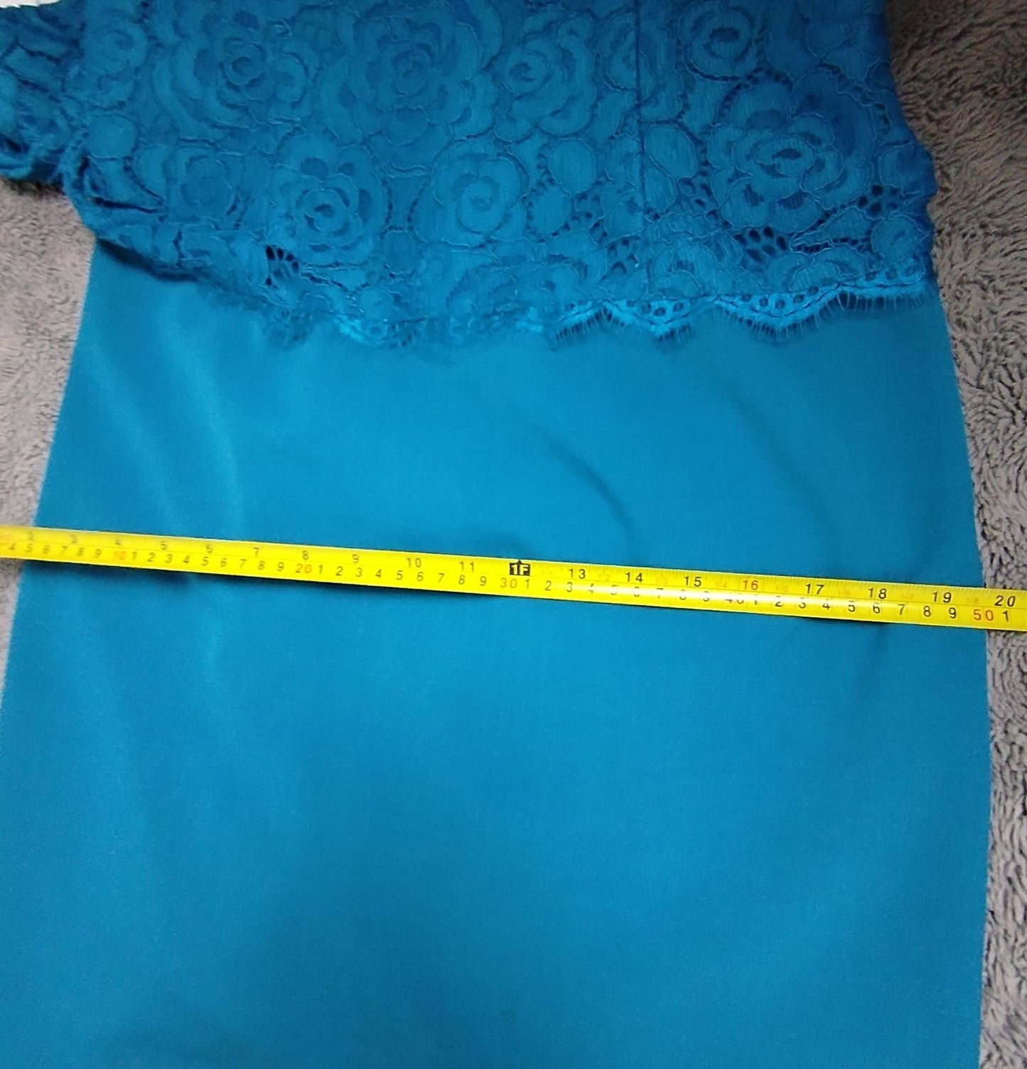 Adrianna Papell Dress Womens UK 12 Teal Lace Overlay V Neck 3/4 Sleeve Formal