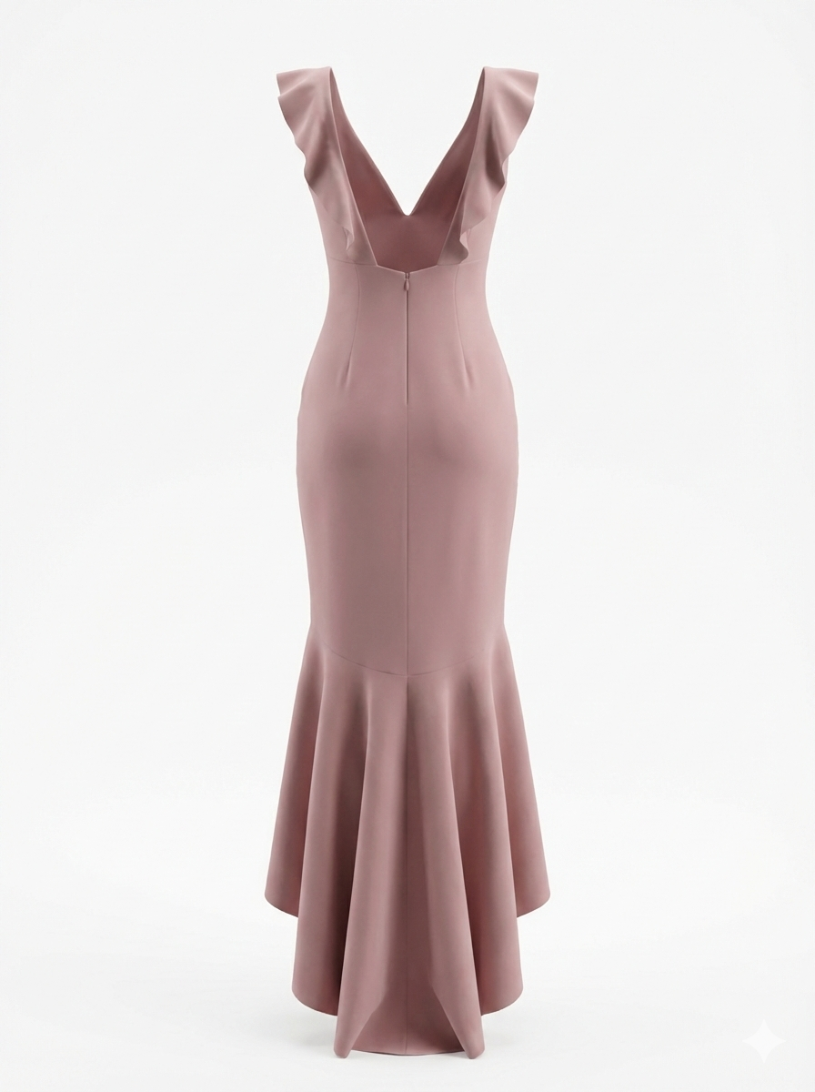 Chi Chi London Zuri Dress Mink Pink UK 12 Ruffle Fishtail High Low Evening Forma