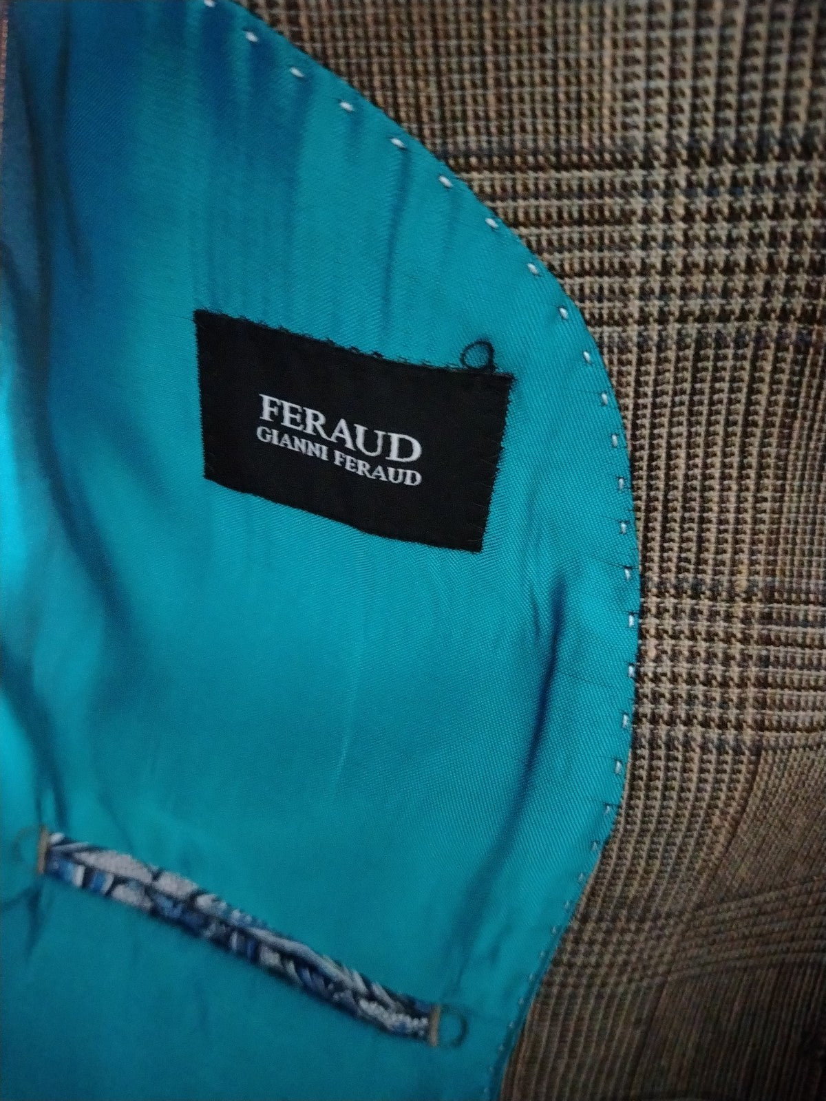 Feraud vintage brown check wool blend blazer jacket size tall L XL very good