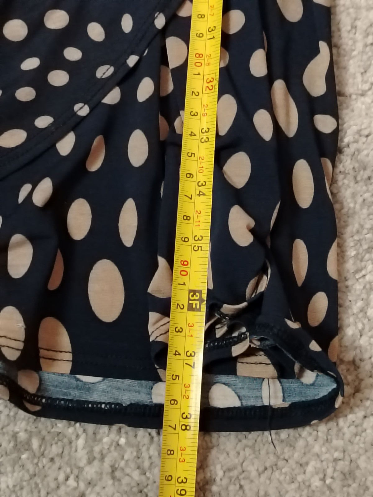 Promod Dress Womens L Navy Polka Dot Wrap VNeck Buckle Short Sleeve Knee Length