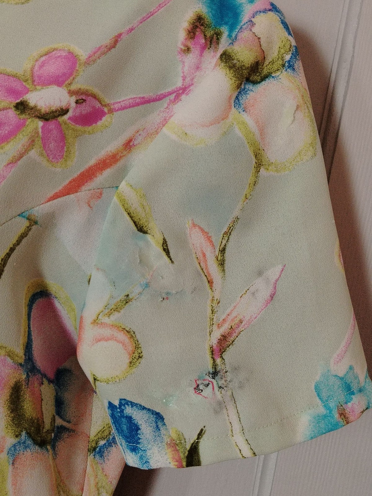 Floral Midi Dress Womens M Pastel Mint Green Watercolor Flower V-Neck Buttons