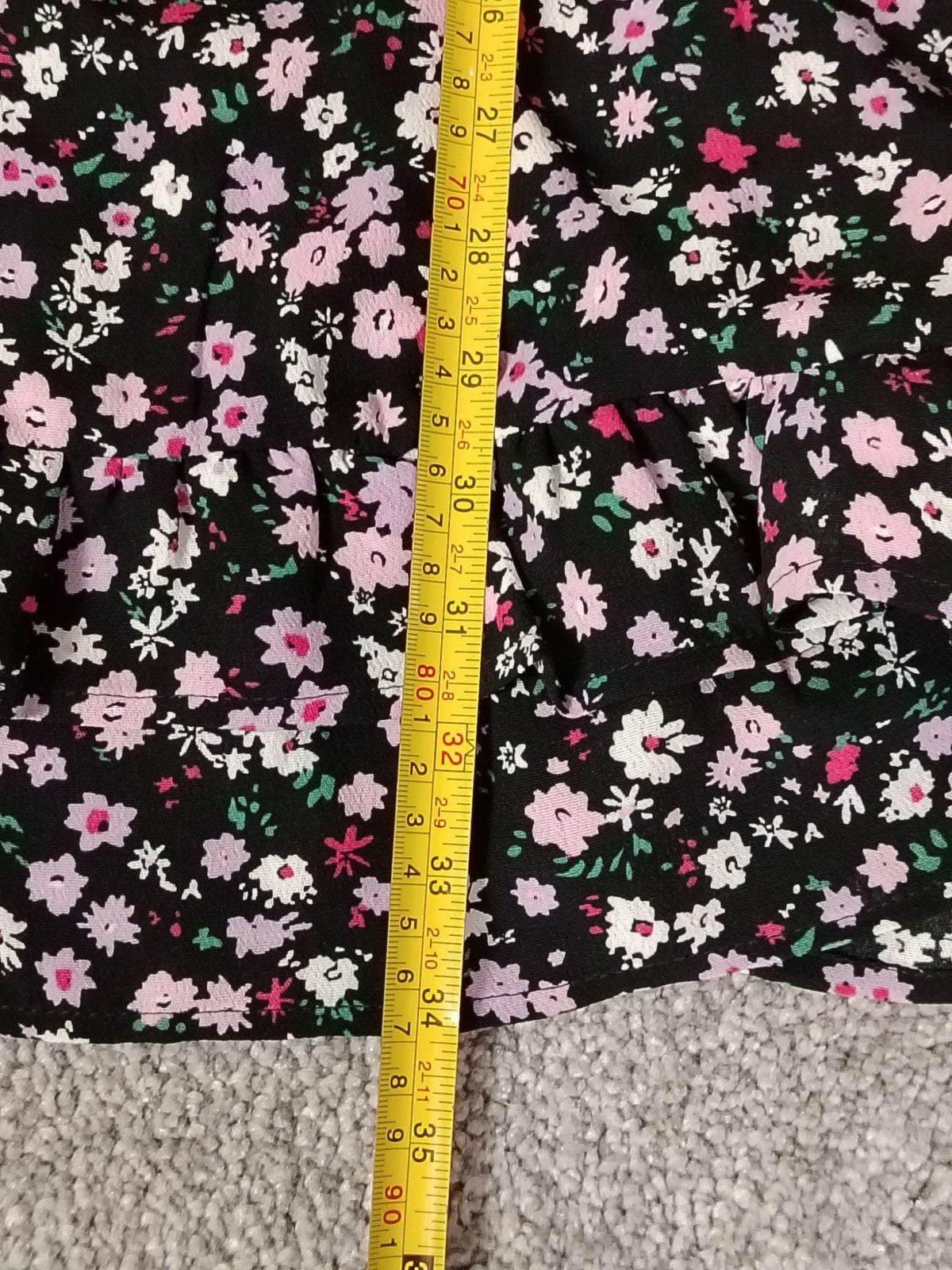 Dorothy Perkins Dress Womens UK14 US10 Black Pink Floral Puff Sleeve Ruffle