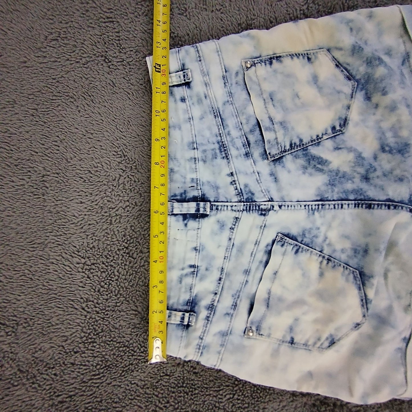New Look Denim Shorts Girls 13 Acid Wash Button Fly High Rise Blue Stretch