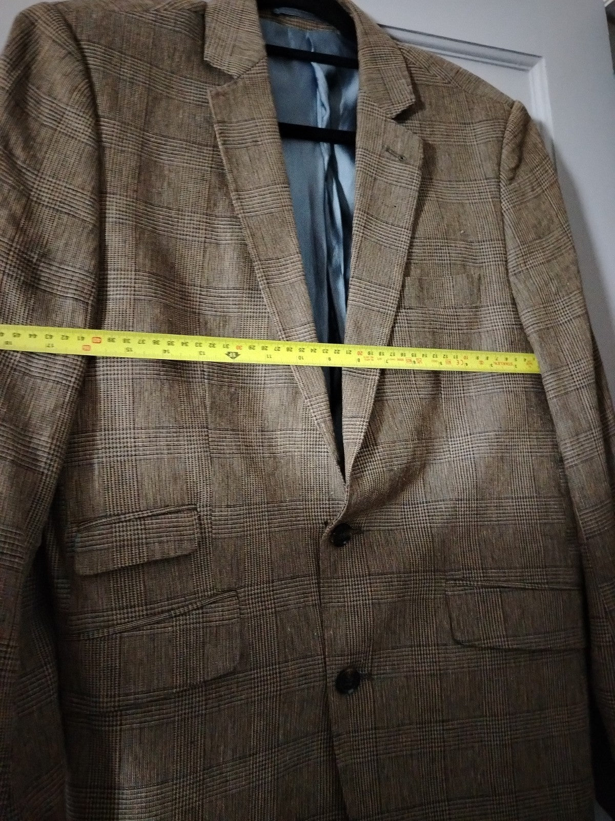 Feraud vintage brown check wool blend blazer jacket size tall L XL very good