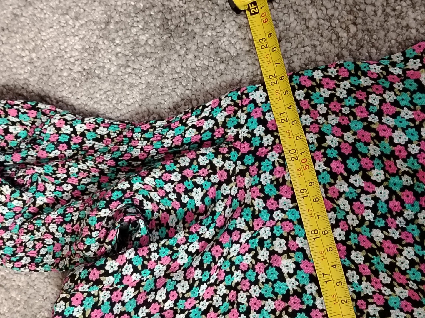 KAFFE Dress Womens 42 Floral Tiered V-Neck Bell Sleeve Empire Black Pink Teal