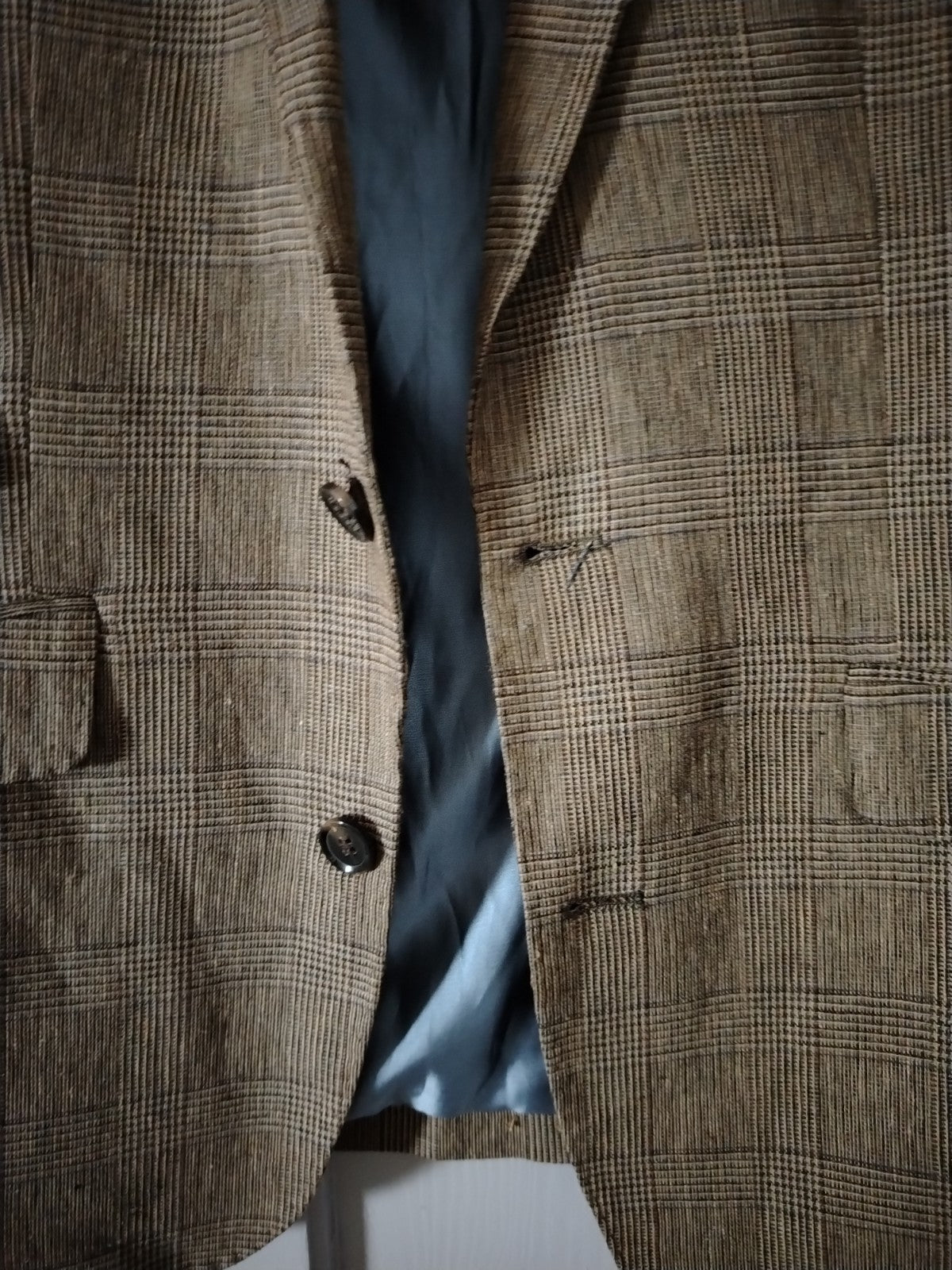 Feraud vintage brown check wool blend blazer jacket size tall L XL very good