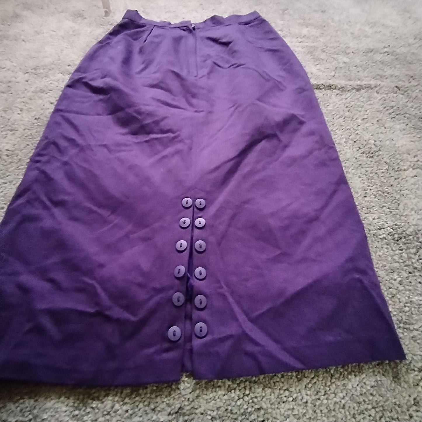 Vintage Skirt Size 12 Purple High Waist Pencil Button Back 65%Poly 35%Cotton