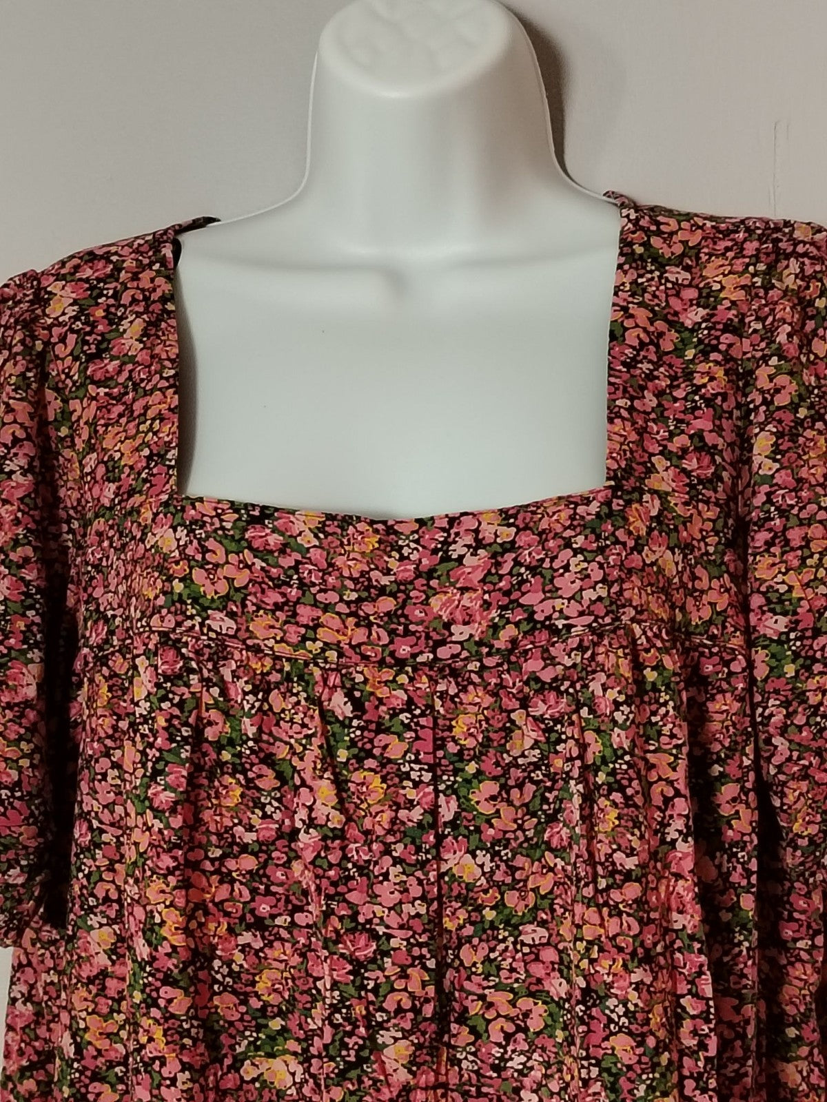 Papaya Dress Womens 18 Pink Floral Square Neck Puff Sleeve Tiered Ruffle Hem