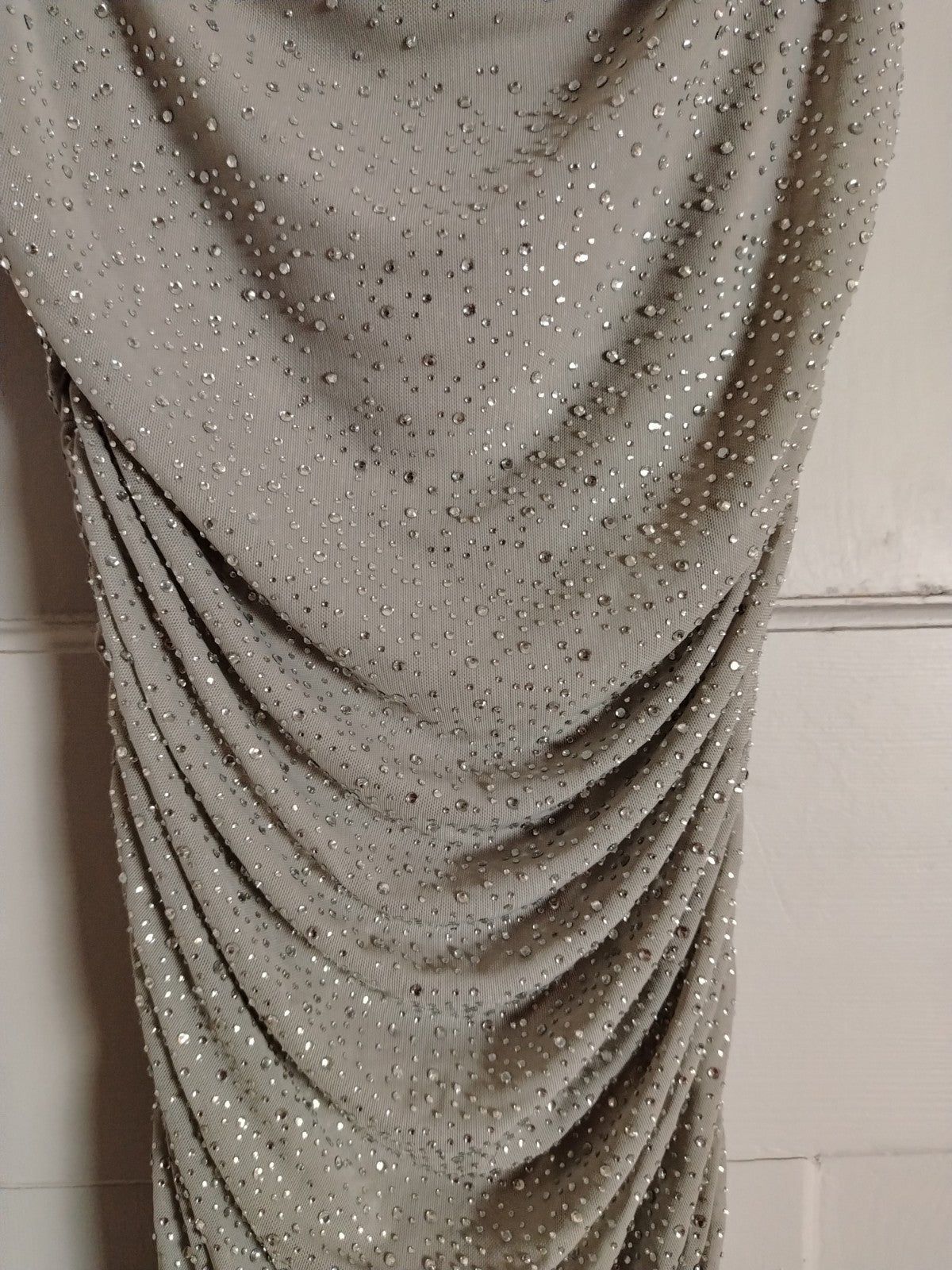 Pre-Loved Oh Polly Mini Dress UK 8 Sage Green Diamante Embellished Bodycon