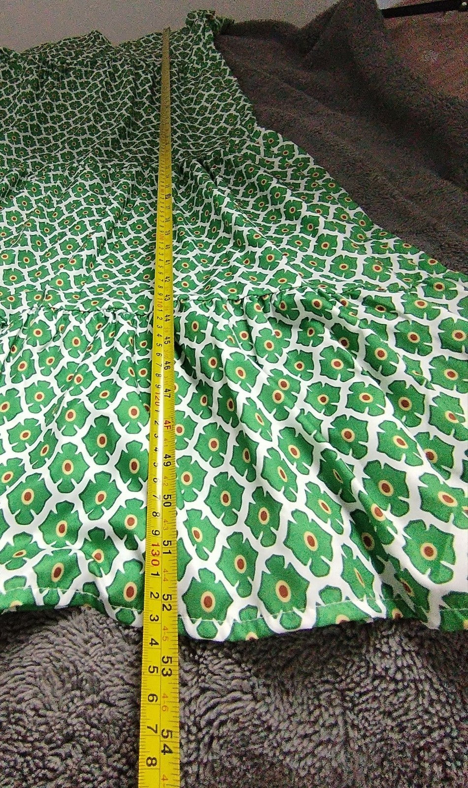 Womens Dress G3 Green Geometric Floral Tiered Maxi V Neck Tie 3/4 Sleeve