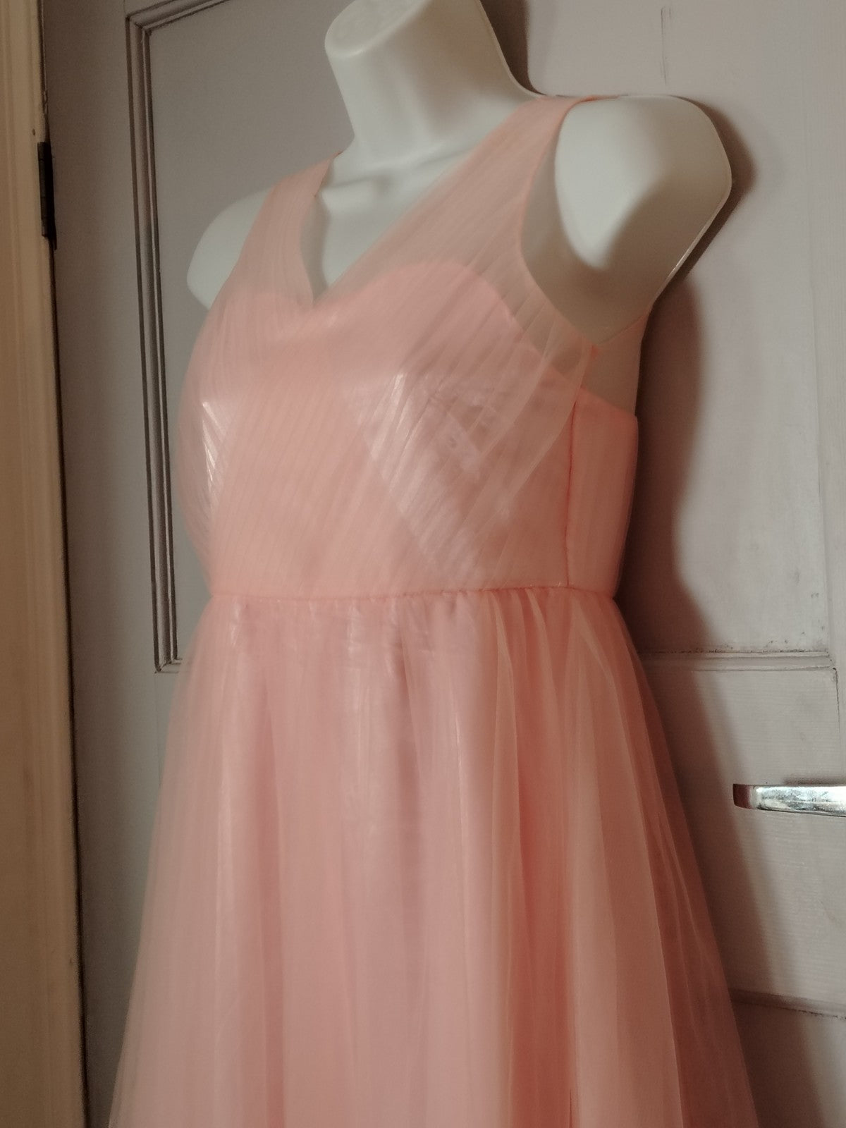 iEFiEL Pink Tulle Maxi Dress Size 12 Prom Bridesmaid Formal Evening Gown Ruched