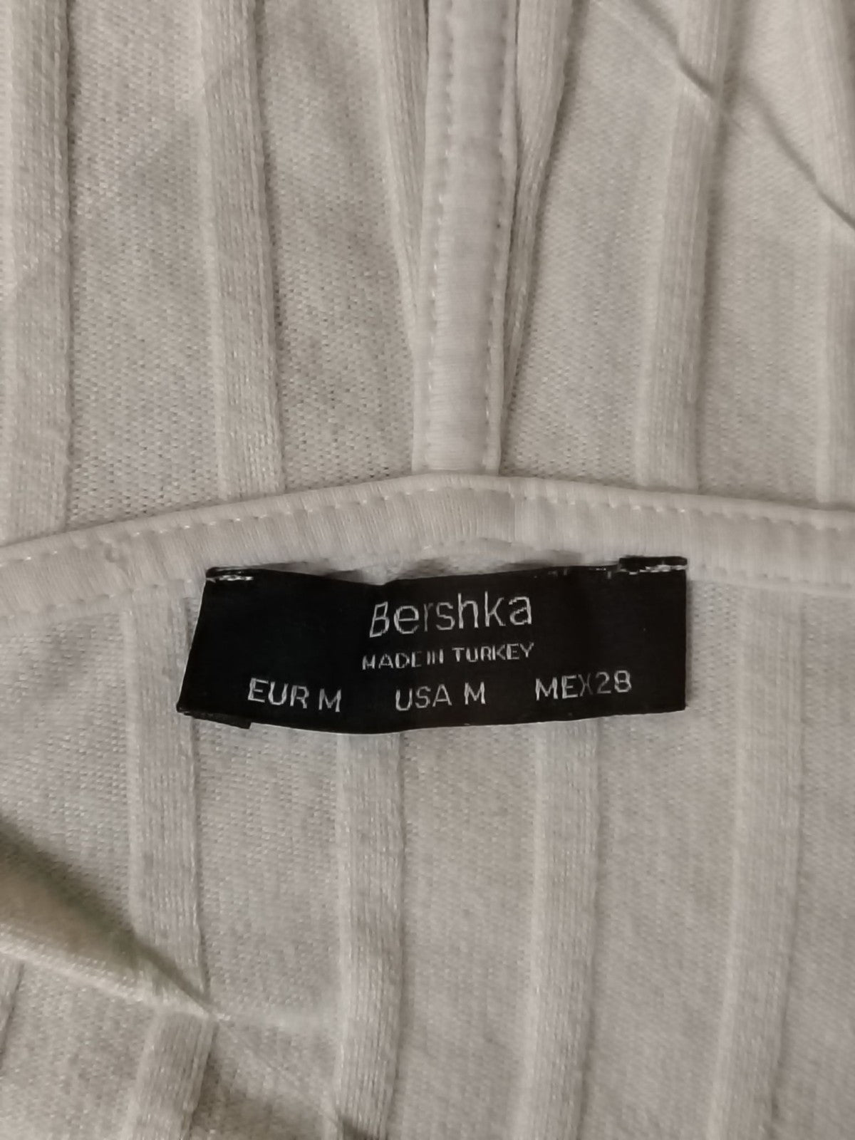 Bershka Cropped Hoodie Womens M Ribbed Zipper Long Sleeve Sweater Cream Knit