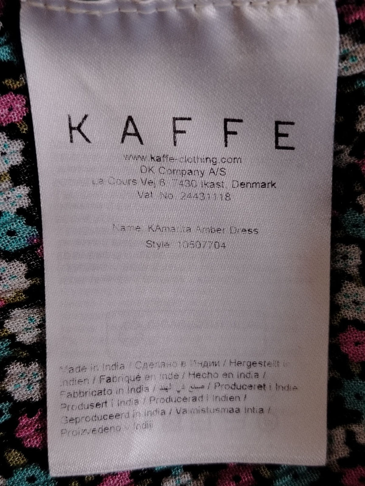 KAFFE Dress Womens 42 Floral Tiered V-Neck Bell Sleeve Empire Black Pink Teal