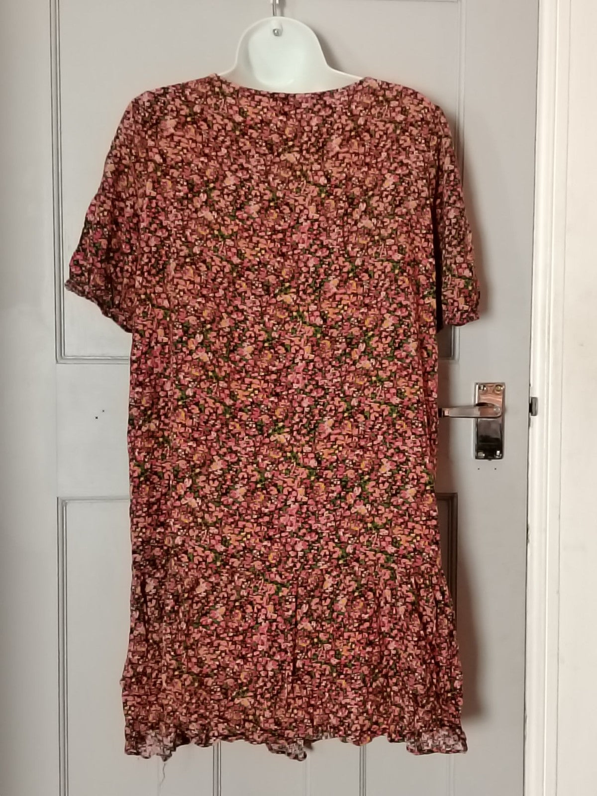 Papaya Dress Womens 18 Pink Floral Square Neck Puff Sleeve Tiered Ruffle Hem