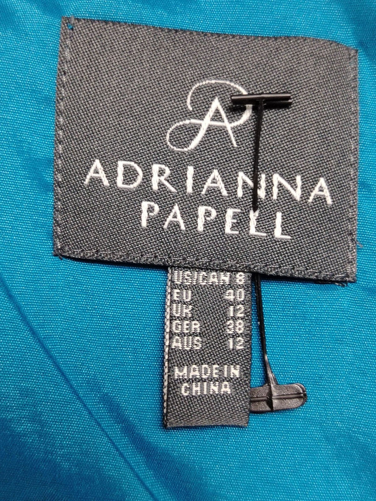 Adrianna Papell Dress Womens UK 12 Teal Lace Overlay V Neck 3/4 Sleeve Formal