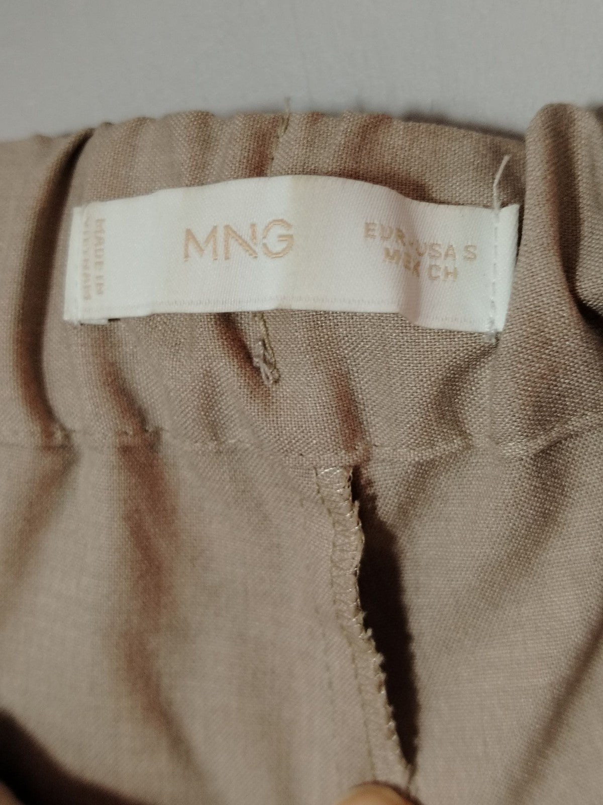 MNG Pants Womens S Beige Drawstring Elastic Waist Straight Leg Casual Office