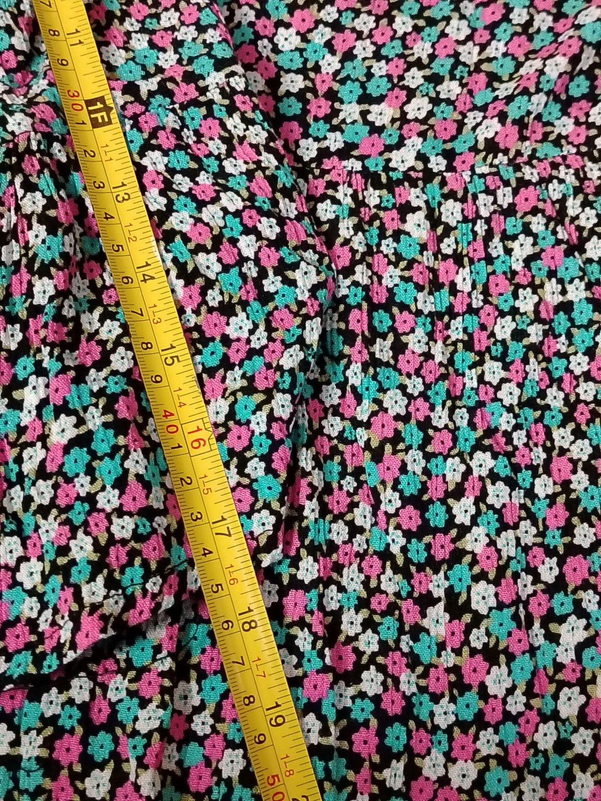 KAFFE Dress Womens 42 Floral Tiered V-Neck Bell Sleeve Empire Black Pink Teal