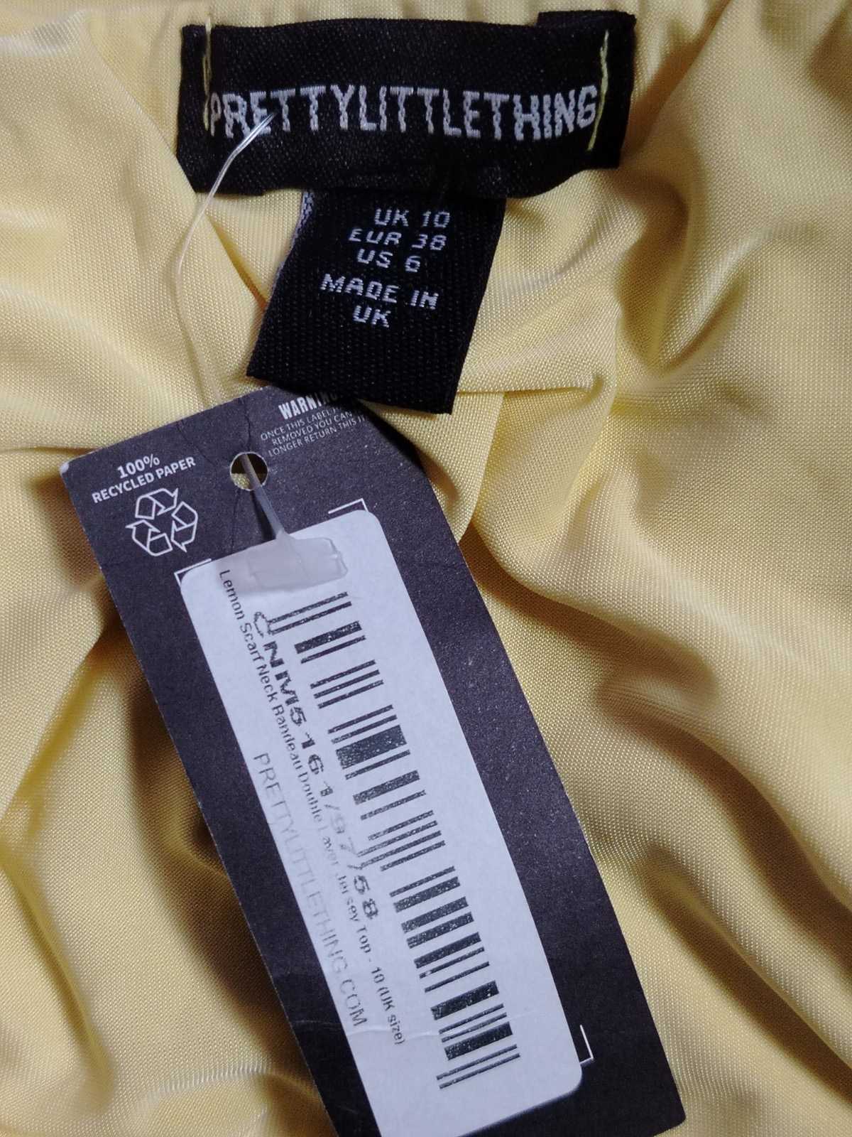PLT Lemon Yellow Scarf Neck Top UK 10 Bandeau Ruched Double Layer Jersey Party N