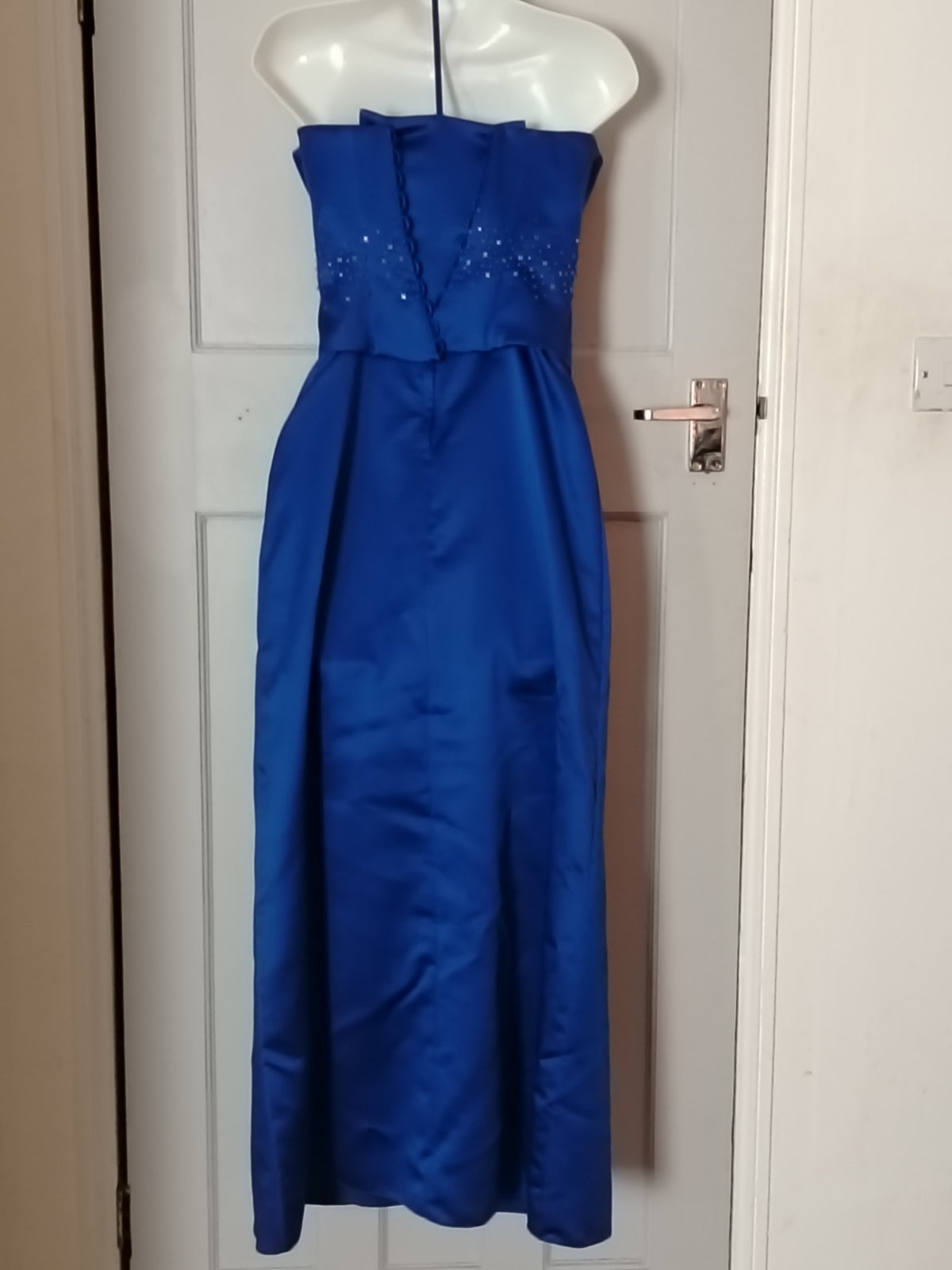 Romantica Royal Blue Satin Evening Prom Dress Beaded Corset Maxi Approx UK 8