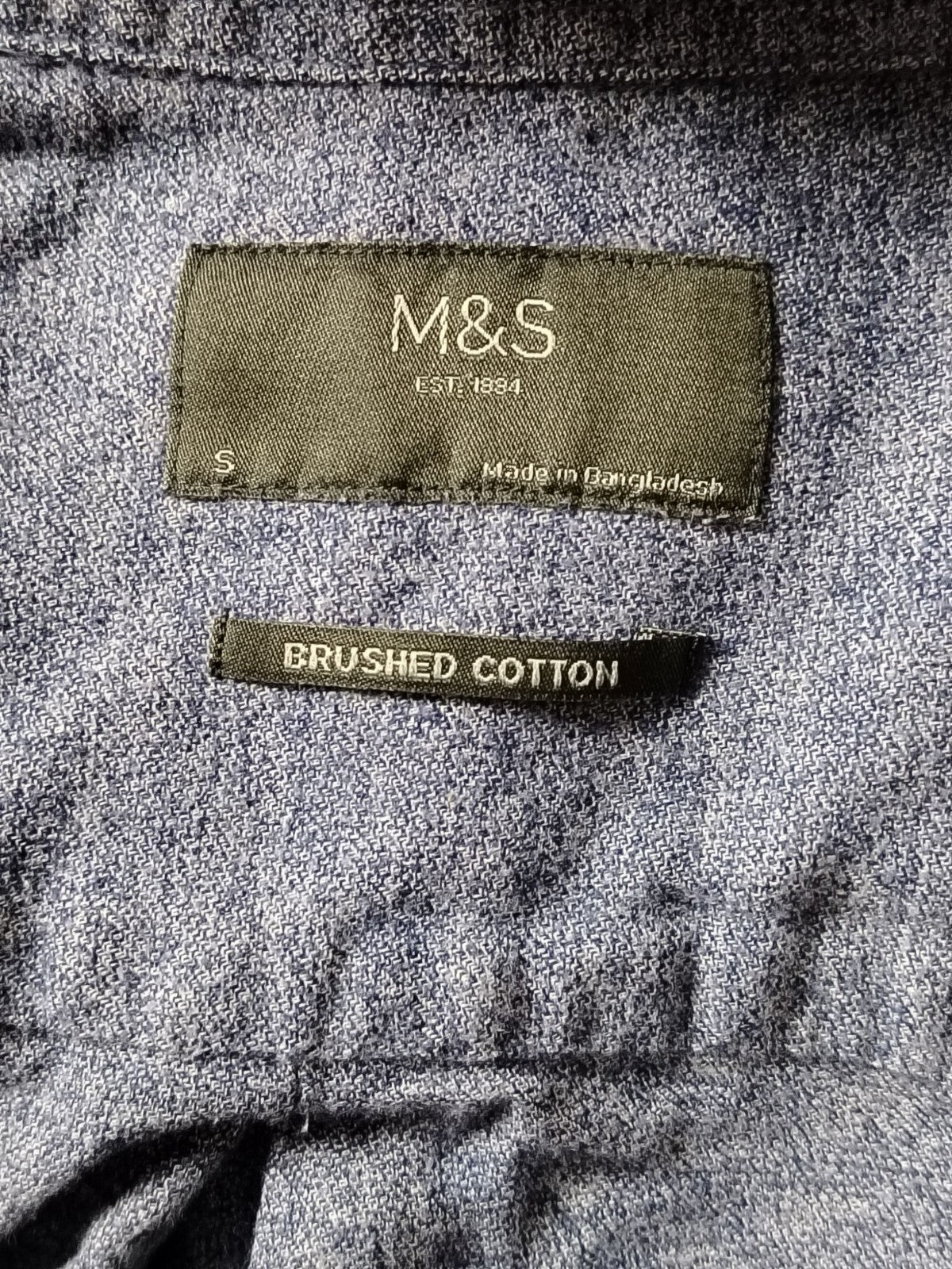 M&S Shirt Mens S Brushed Cotton Long Sleeve Button Front Chest Pocket Light Blue