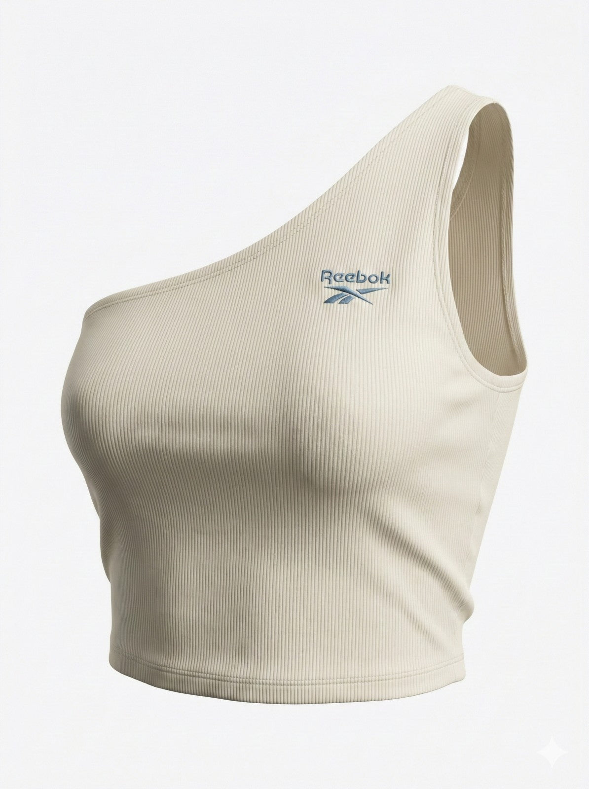 Reebok One Shoulder Crop Top Cream Ribbed Size XS UK 4-6 BNWT Embroidered Logo