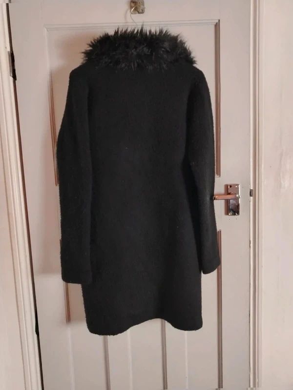 Cortefiel black Faux Fur Cardigan Coat UK 8