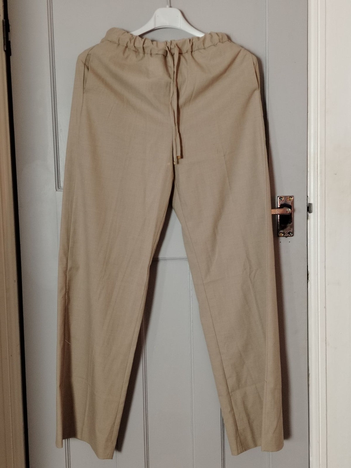 MNG Pants Womens S Beige Drawstring Elastic Waist Straight Leg Casual Office
