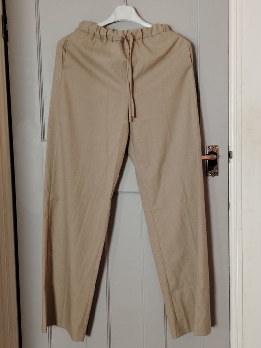 MNG Pants Womens S Beige Drawstring Elastic Waist Straight Leg Casual Office