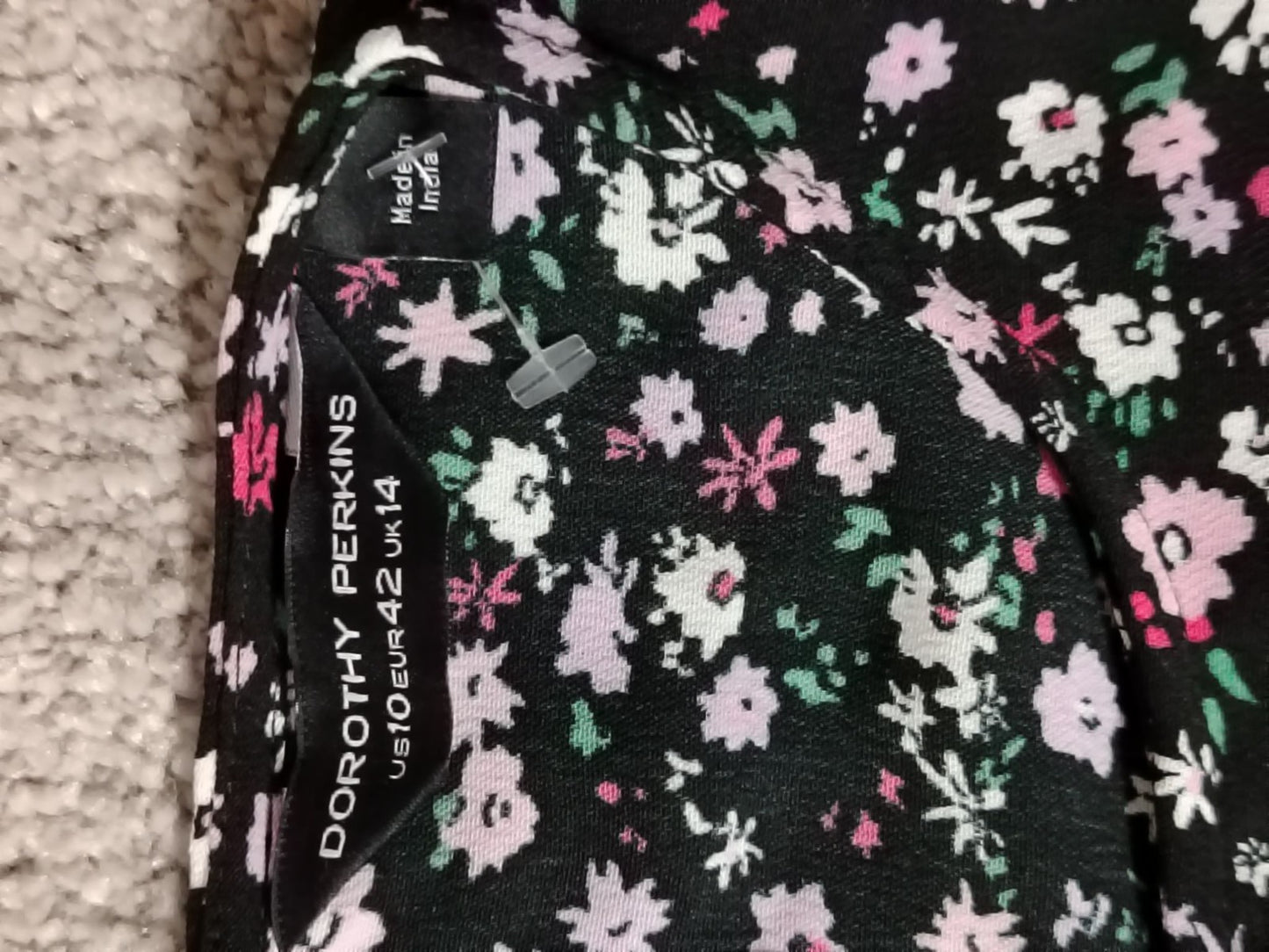 Dorothy Perkins Dress Womens UK14 US10 Black Pink Floral Puff Sleeve Ruffle