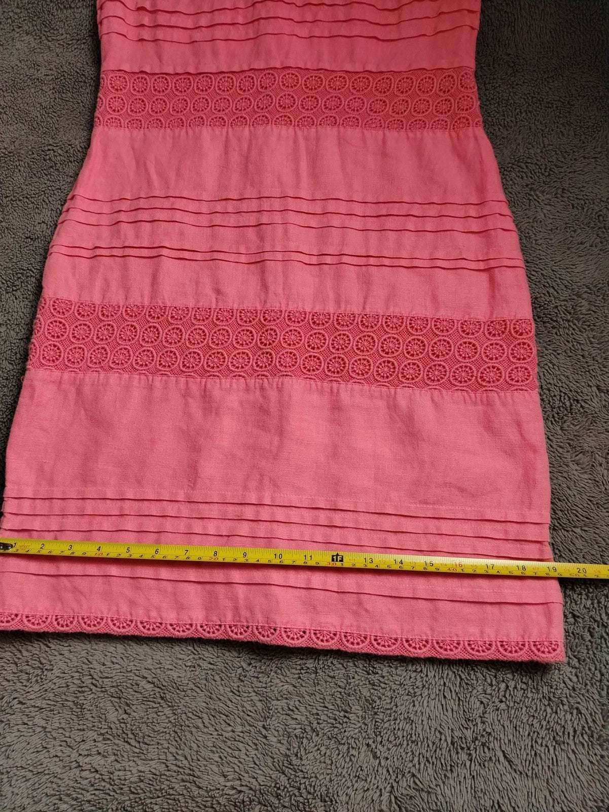 Monsoon Dress Womens 8 Linen Shift Sleeveless Crochet Lace Back Zip Coral Pink