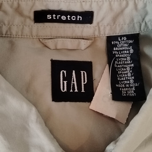 GAP Shirt Mens L Stretch Short Sleeve Button Up Light Khaki Cotton Spandex
