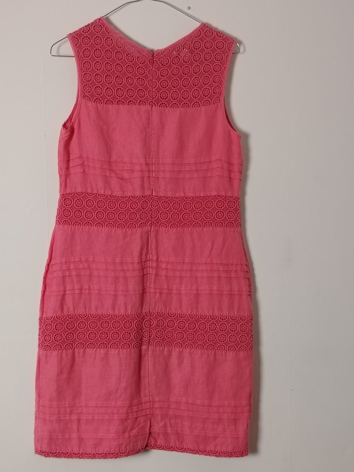 Monsoon Dress Womens 8 Linen Shift Sleeveless Crochet Lace Back Zip Coral Pink
