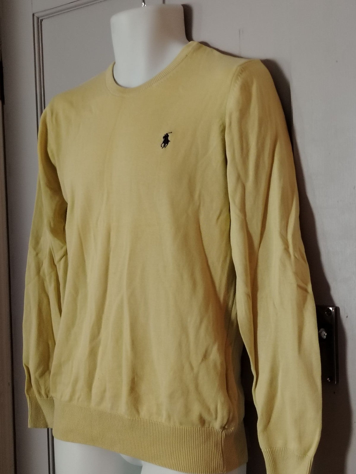 Polo Ralph Lauren Sweater Mens S Yellow Cotton Crewneck Long Sleeve Classic