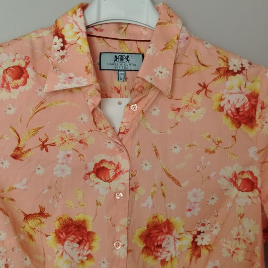 Hawes & Curtis Shirt Womens 12 Fitted Button-Up Long Sleeve Floral Pink Blouse