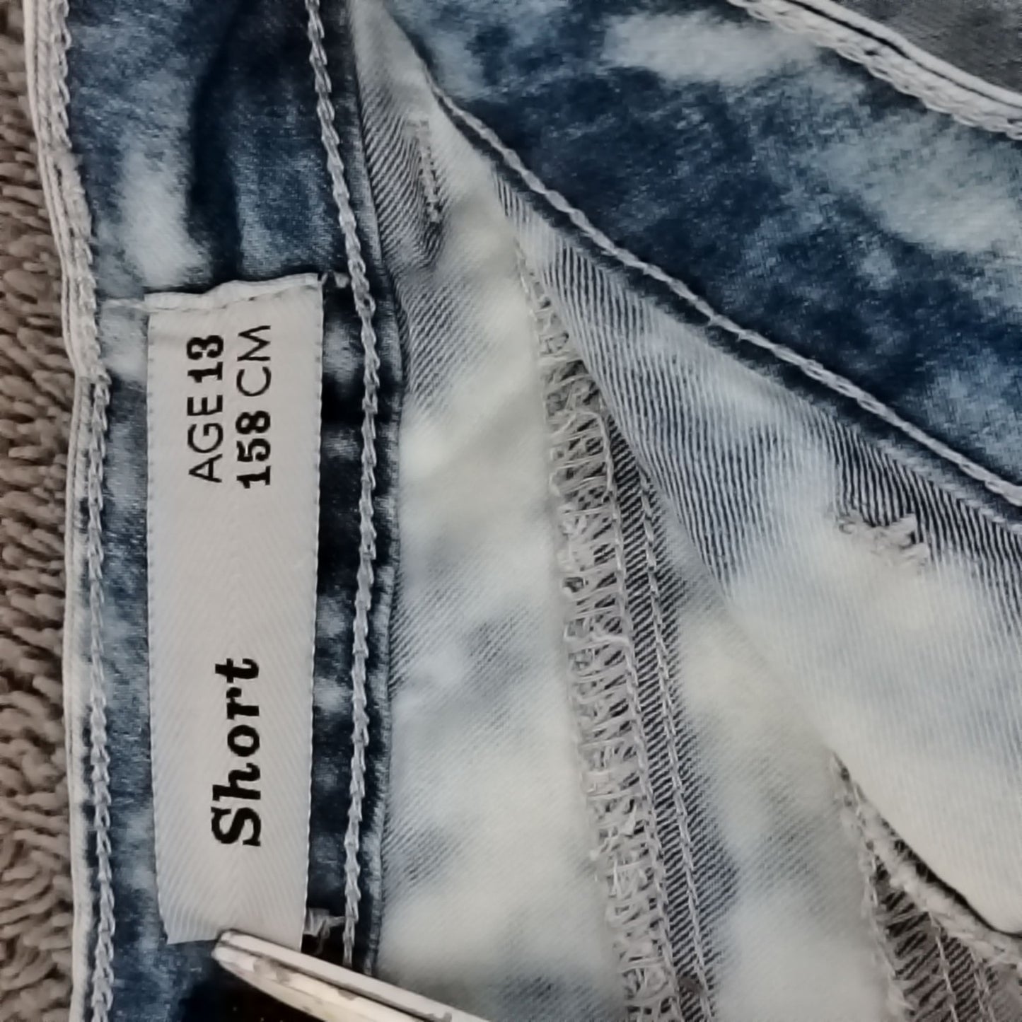 New Look Denim Shorts Girls 13 Acid Wash Button Fly High Rise Blue Stretch