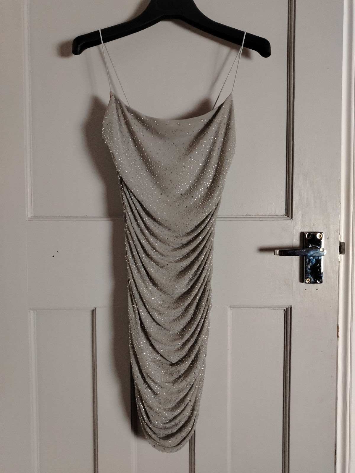 Pre-Loved Oh Polly Mini Dress UK 8 Sage Green Diamante Embellished Bodycon