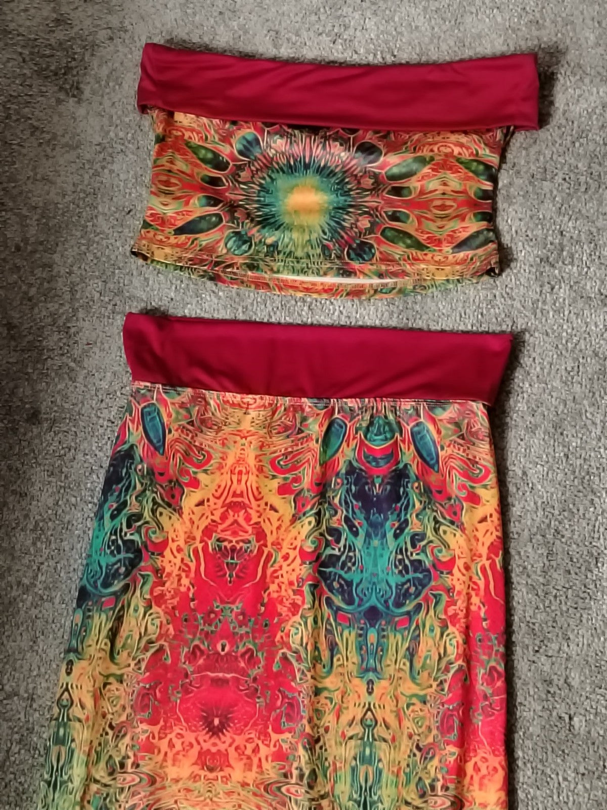 MUSERA Skirt Womens L Maxi Psychedelic Print Foldover Waist Long Skirt Stretch