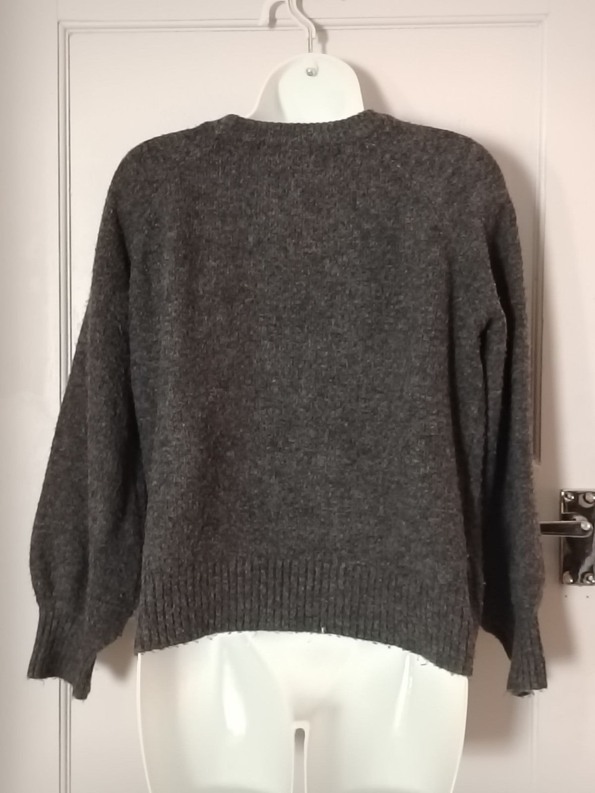 Primark Sweater Womens XS Gray Studded Crewneck Fuzzy Knit Beaded Top Pearl