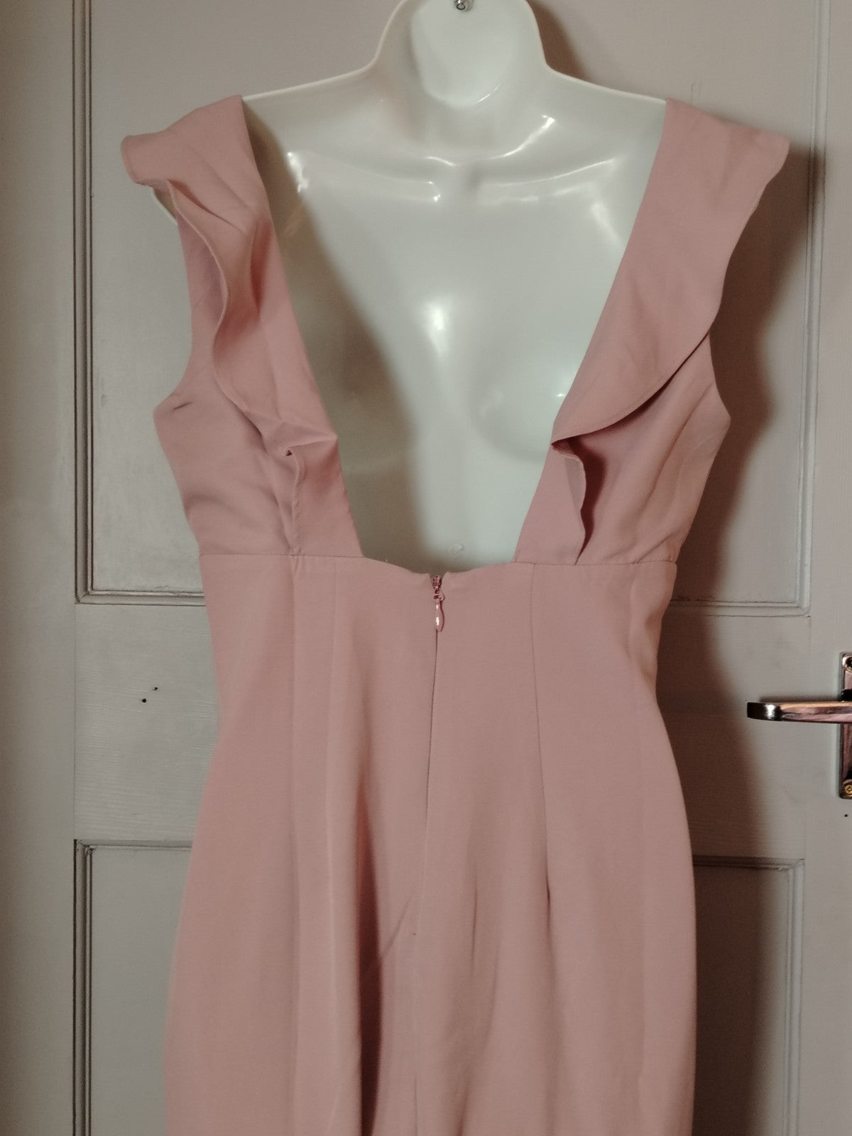 Chi Chi London Zuri Dress Mink Pink UK 12 Ruffle Fishtail High Low Evening Forma