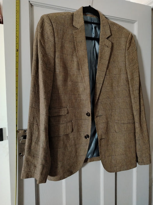 Feraud vintage brown check wool blend blazer jacket size tall L XL very good