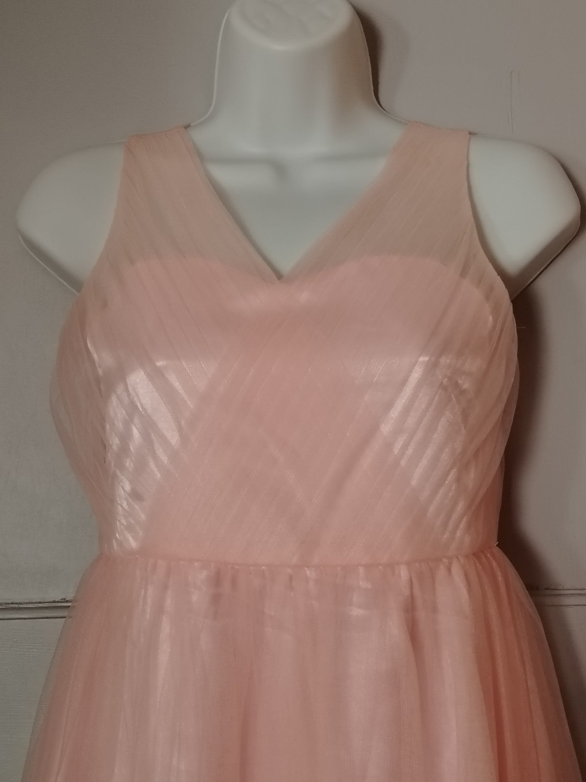 iEFiEL Pink Tulle Maxi Dress Size 12 Prom Bridesmaid Formal Evening Gown Ruched