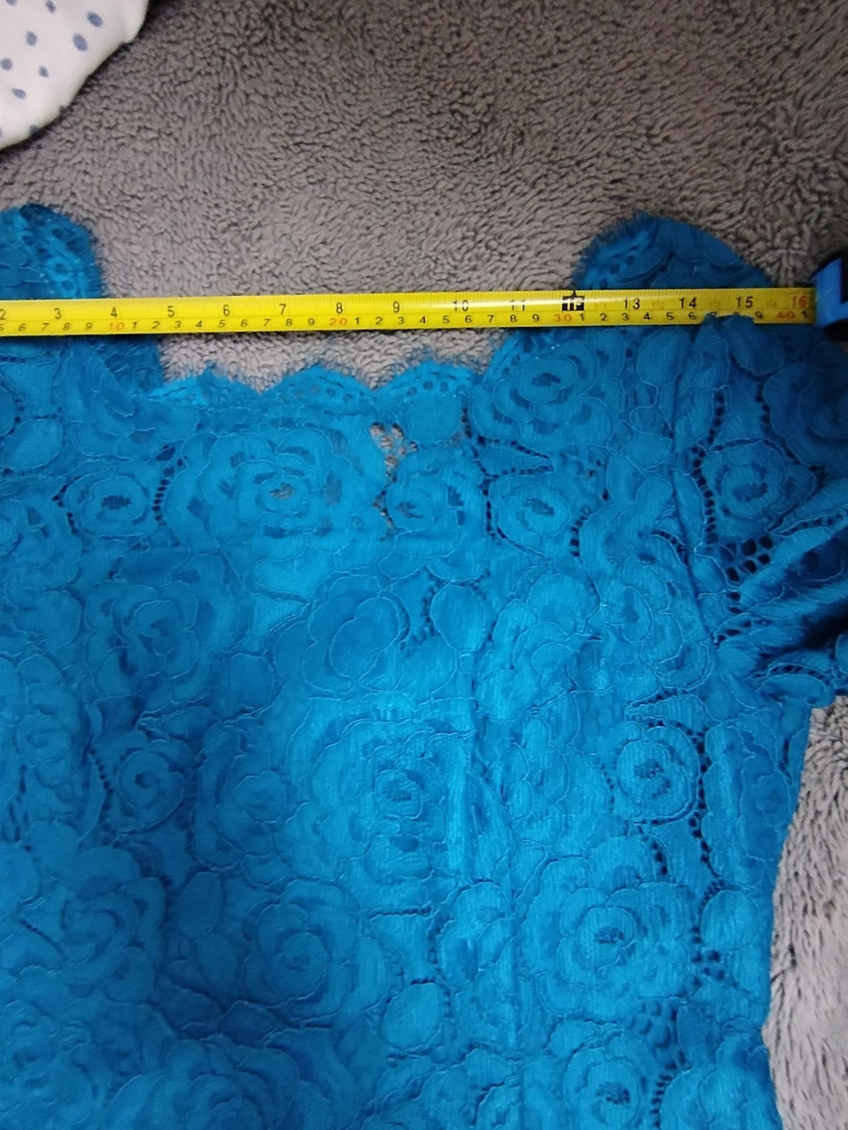 Adrianna Papell Dress Womens UK 12 Teal Lace Overlay V Neck 3/4 Sleeve Formal