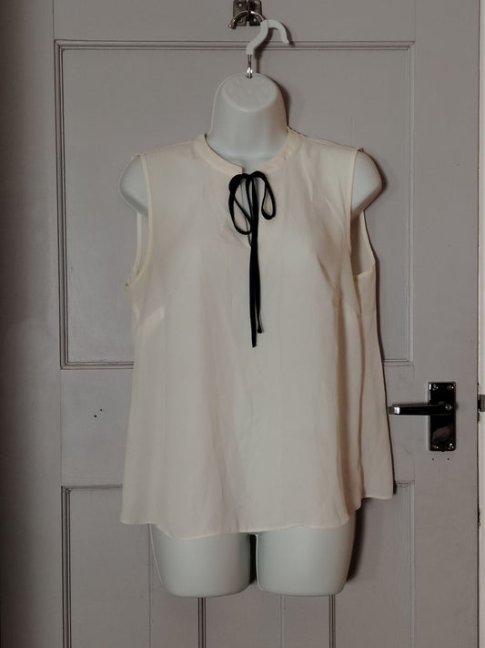 Atmosphere Blouse Womens 8 Ivory Sleeveless Tie Neck Polyester Top Black Bow Tie