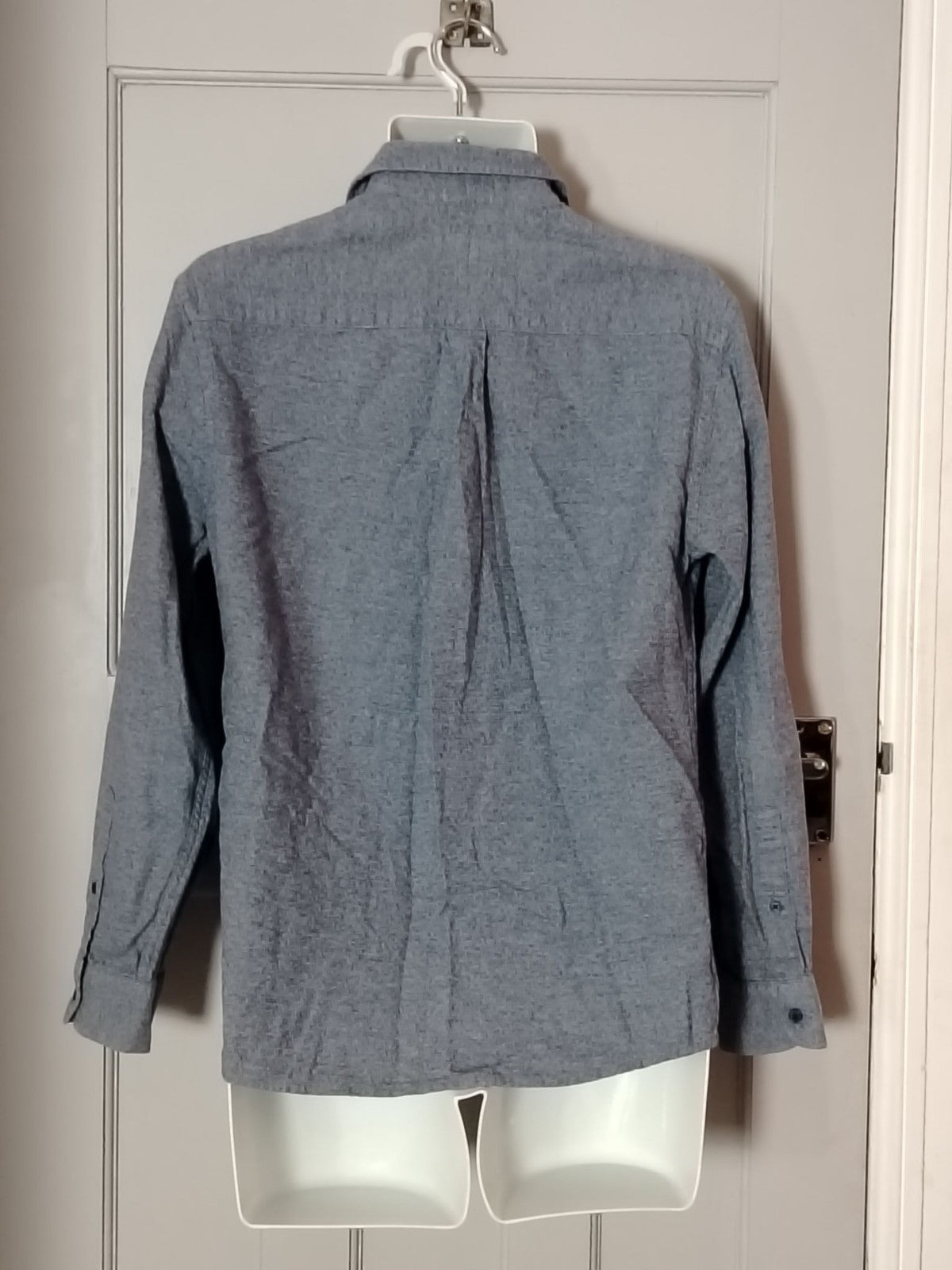 M&S Shirt Mens S Brushed Cotton Long Sleeve Button Front Chest Pocket Light Blue