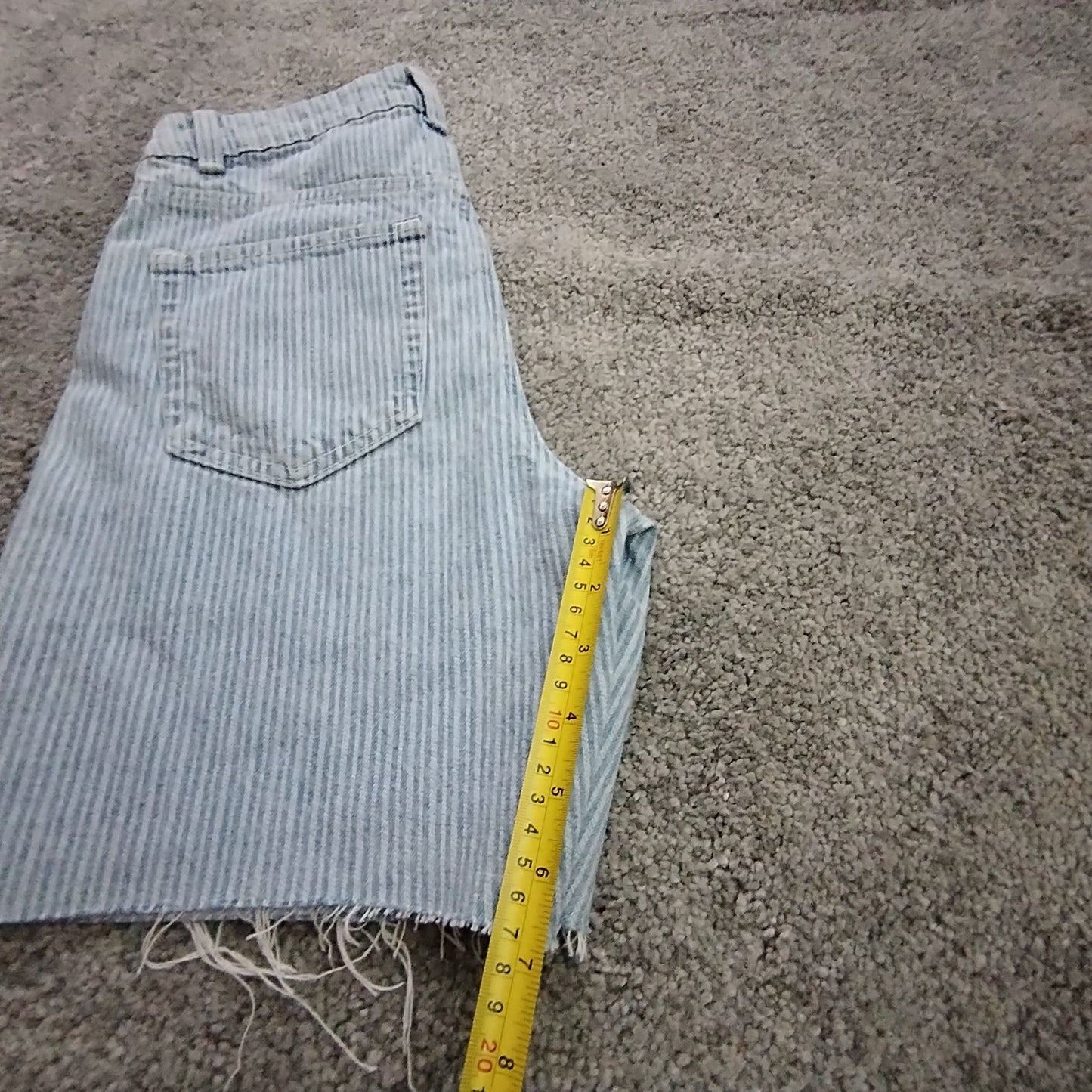 Denim Shorts Women's UK4 Boyfriend High Rise Light Blue Striped Frayed Raw Hem