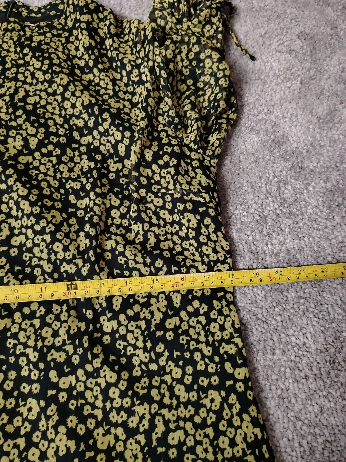 Glamorous Dress Womens S Black Yellow Floral Midi Ruffle Puff Sleeve Tie Waist