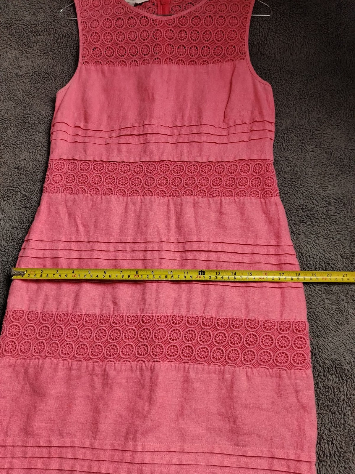 Monsoon Dress Womens 8 Linen Shift Sleeveless Crochet Lace Back Zip Coral Pink